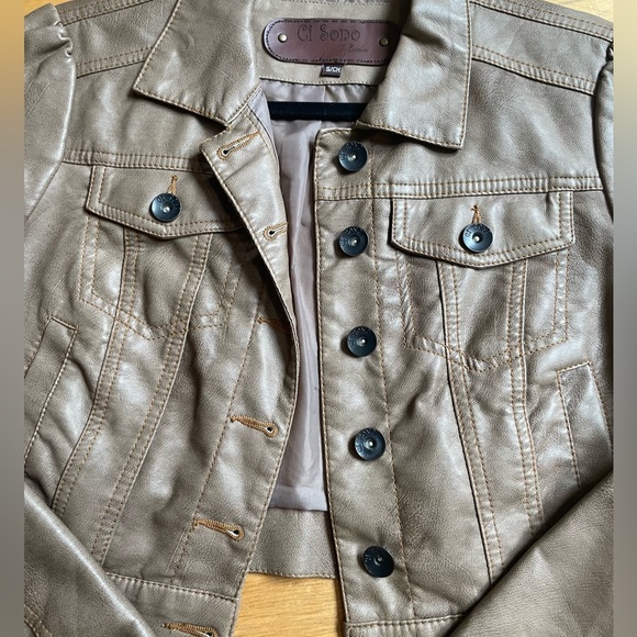 Cropped Brown Faux Leather Jacket - Womens Size Small - Picture 4 of 6